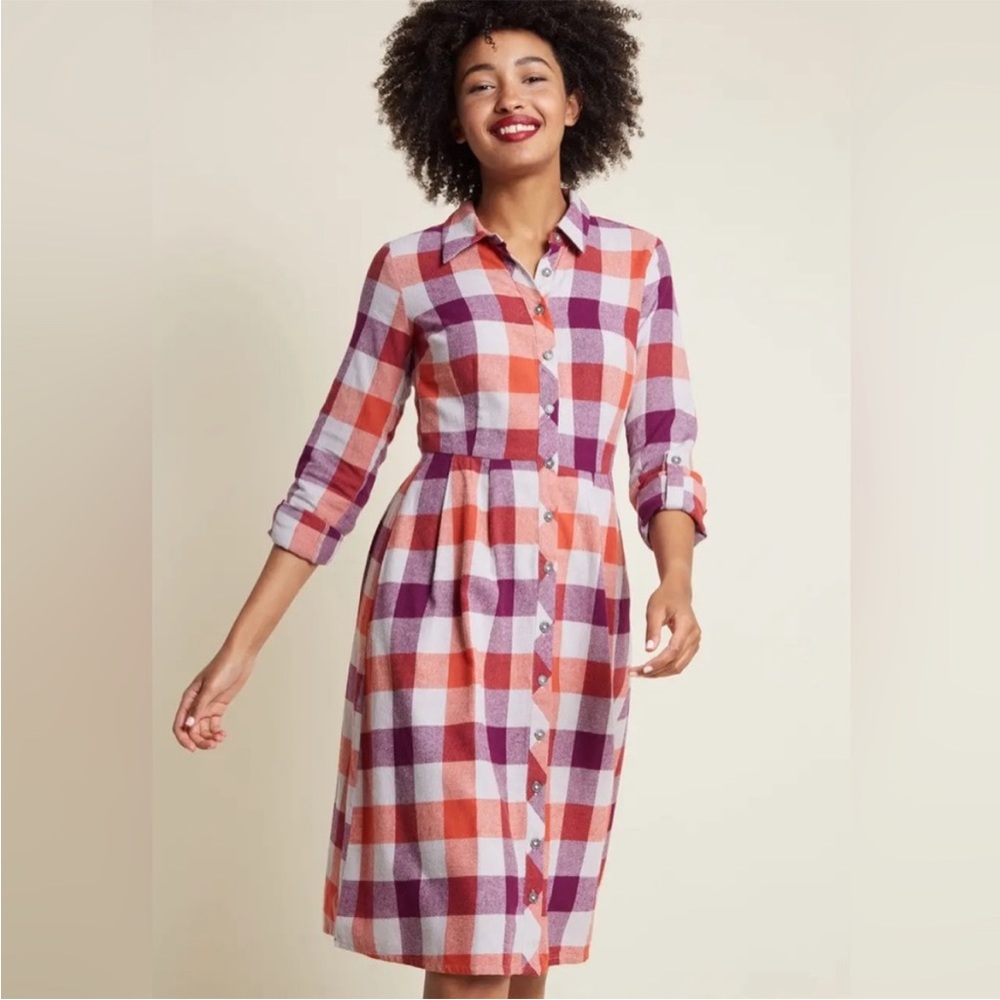 ModCloth Flannel Plaid Dress, 16, GUC